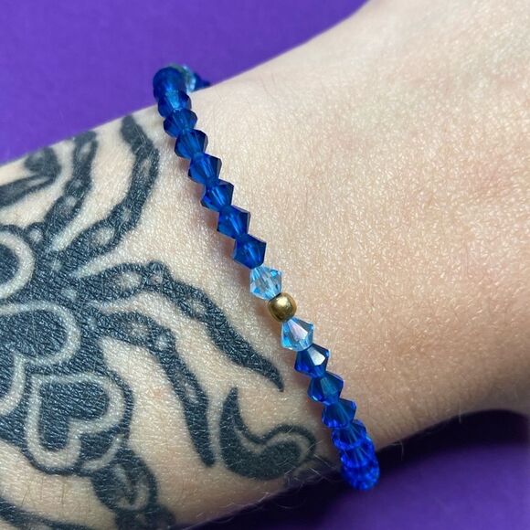 💛 Vintage 14k Gold & Blue Austrian Crystal Stacking Bracelet - Picture 1 of 4